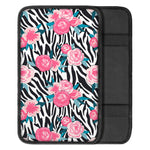 Black White Zebra Floral Pattern Print Car Center Console Cover