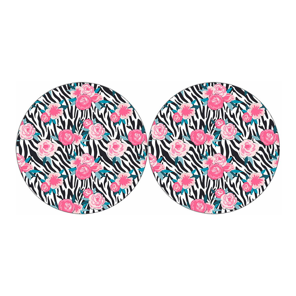 Black White Zebra Floral Pattern Print Car Coasters