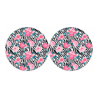 Black White Zebra Floral Pattern Print Car Coasters