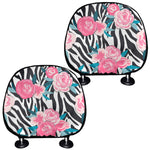 Black White Zebra Floral Pattern Print Car Headrest Covers
