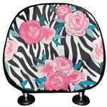 Black White Zebra Floral Pattern Print Car Headrest Covers