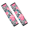 Black White Zebra Floral Pattern Print Car Seat Belt Covers