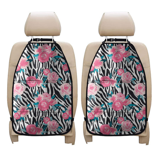 Black White Zebra Floral Pattern Print Car Seat Organizers