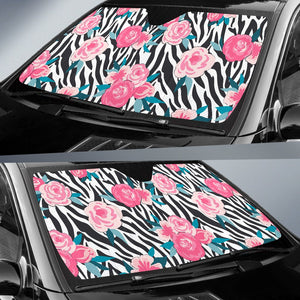 Black White Zebra Floral Pattern Print Car Sun Shade GearFrost