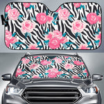 Black White Zebra Floral Pattern Print Car Sun Shade GearFrost