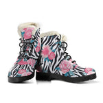 Black White Zebra Floral Pattern Print Comfy Boots GearFrost