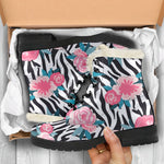 Black White Zebra Floral Pattern Print Comfy Boots GearFrost
