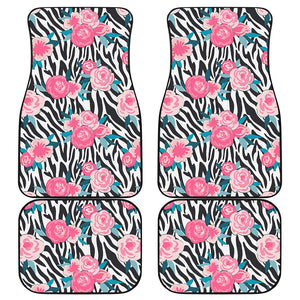 Black White Zebra Floral Pattern Print Front and Back Car Floor Mats