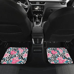 Black White Zebra Floral Pattern Print Front and Back Car Floor Mats