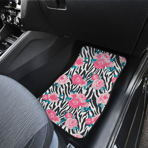 Black White Zebra Floral Pattern Print Front and Back Car Floor Mats