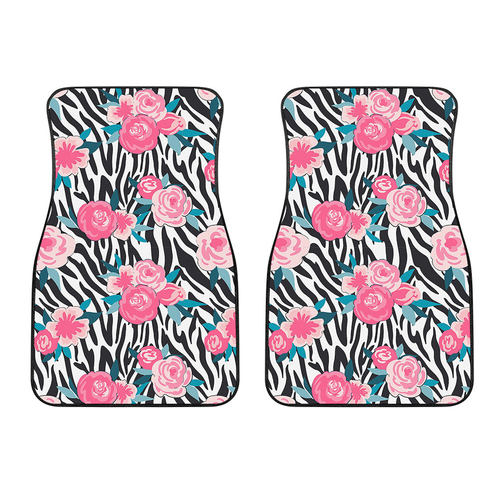 Black White Zebra Floral Pattern Print Front Car Floor Mats