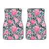 Black White Zebra Floral Pattern Print Front Car Floor Mats