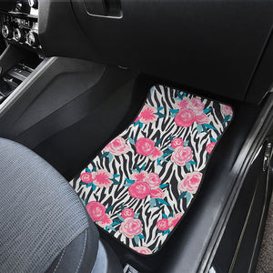 Black White Zebra Floral Pattern Print Front Car Floor Mats