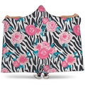 Black White Zebra Floral Pattern Print Hooded Blanket