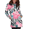 Black White Zebra Floral Pattern Print Hoodie Dress GearFrost