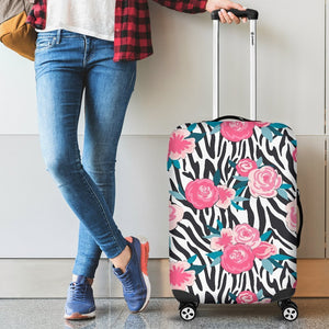 Black White Zebra Floral Pattern Print Luggage Cover GearFrost