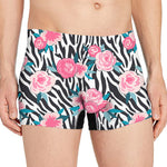 Black White Zebra Floral Pattern Print Men's Boxer Briefs