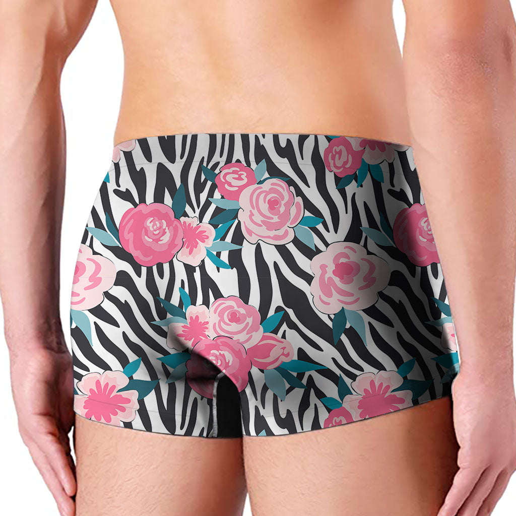 Black White Zebra Floral Pattern Print Men's Boxer Briefs