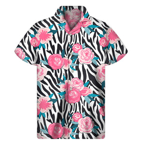 Black White Zebra Floral Pattern Print Men's Short Sleeve Shirt