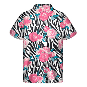 Black White Zebra Floral Pattern Print Men's Short Sleeve Shirt