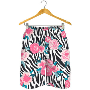 Black White Zebra Floral Pattern Print Men's Shorts