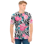 Black White Zebra Floral Pattern Print Men's T-Shirt