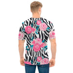 Black White Zebra Floral Pattern Print Men's T-Shirt