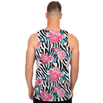 Black White Zebra Floral Pattern Print Men's Tank Top