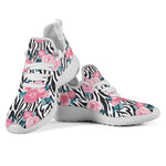 Black White Zebra Floral Pattern Print Mesh Knit Shoes GearFrost