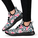 Black White Zebra Floral Pattern Print Mesh Knit Shoes GearFrost