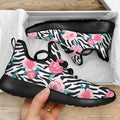 Black White Zebra Floral Pattern Print Mesh Knit Shoes