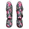 Black White Zebra Floral Pattern Print Muay Thai Shin Guards