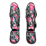 Black White Zebra Floral Pattern Print Muay Thai Shin Guard