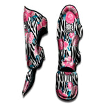 Black White Zebra Floral Pattern Print Muay Thai Shin Guard