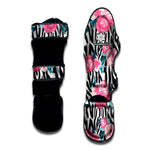 Black White Zebra Floral Pattern Print Muay Thai Shin Guard