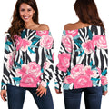 Black White Zebra Floral Pattern Print Off The Shoulder Sweatshirt