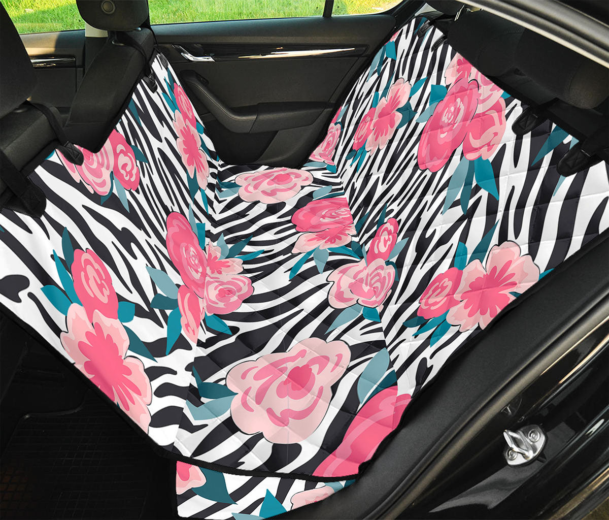 Black White Zebra Floral Pattern Print Pet Car Back Seat Cover