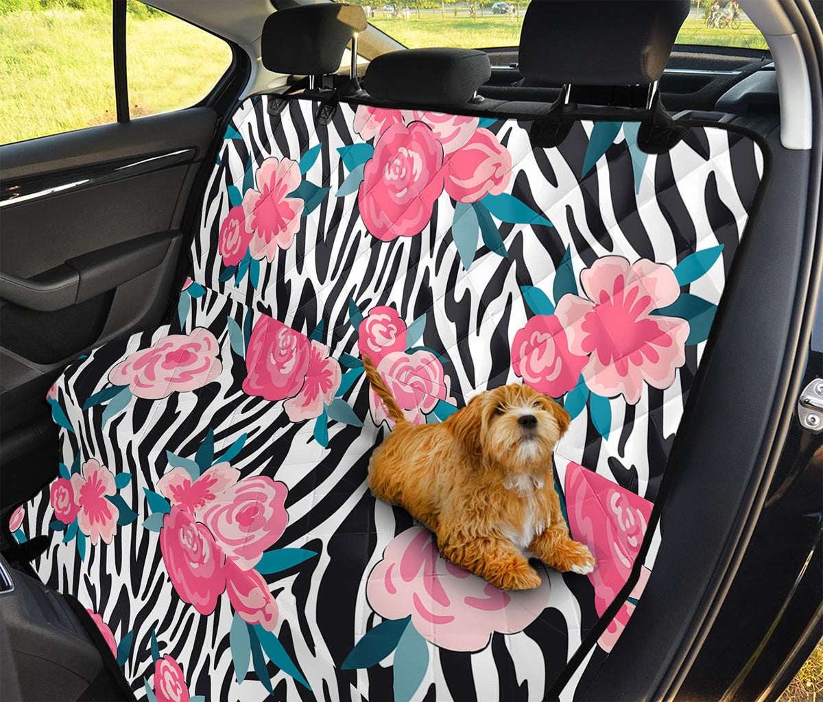 Black White Zebra Floral Pattern Print Pet Car Back Seat Cover