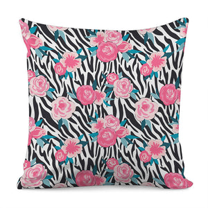 Black White Zebra Floral Pattern Print Pillow Cover