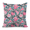 Black White Zebra Floral Pattern Print Pillow Cover