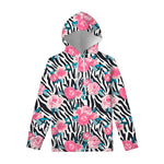 Black White Zebra Floral Pattern Print Pullover Hoodie