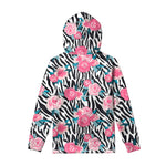 Black White Zebra Floral Pattern Print Pullover Hoodie