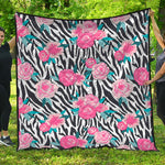 Black White Zebra Floral Pattern Print Quilt