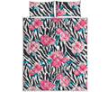 Black White Zebra Floral Pattern Print Quilt Bed Set