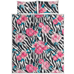 Black White Zebra Floral Pattern Print Quilt Bed Set