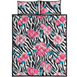 Black White Zebra Floral Pattern Print Quilt Bed Set