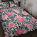 Black White Zebra Floral Pattern Print Quilt Bed Set