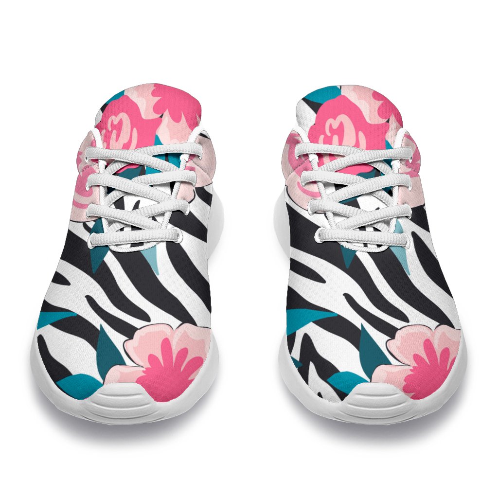 Black White Zebra Floral Pattern Print Sport Shoes GearFrost