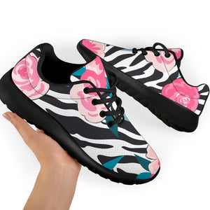 Black White Zebra Floral Pattern Print Sport Shoes GearFrost