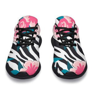 Black White Zebra Floral Pattern Print Sport Shoes GearFrost